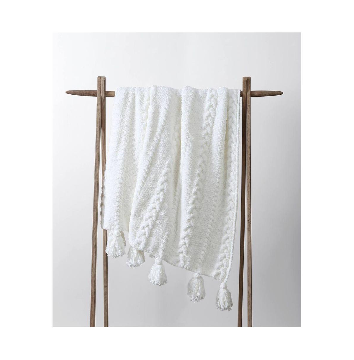 Sunday Citizen Braided Pom Pom Throw, 52" X 75" In Off White