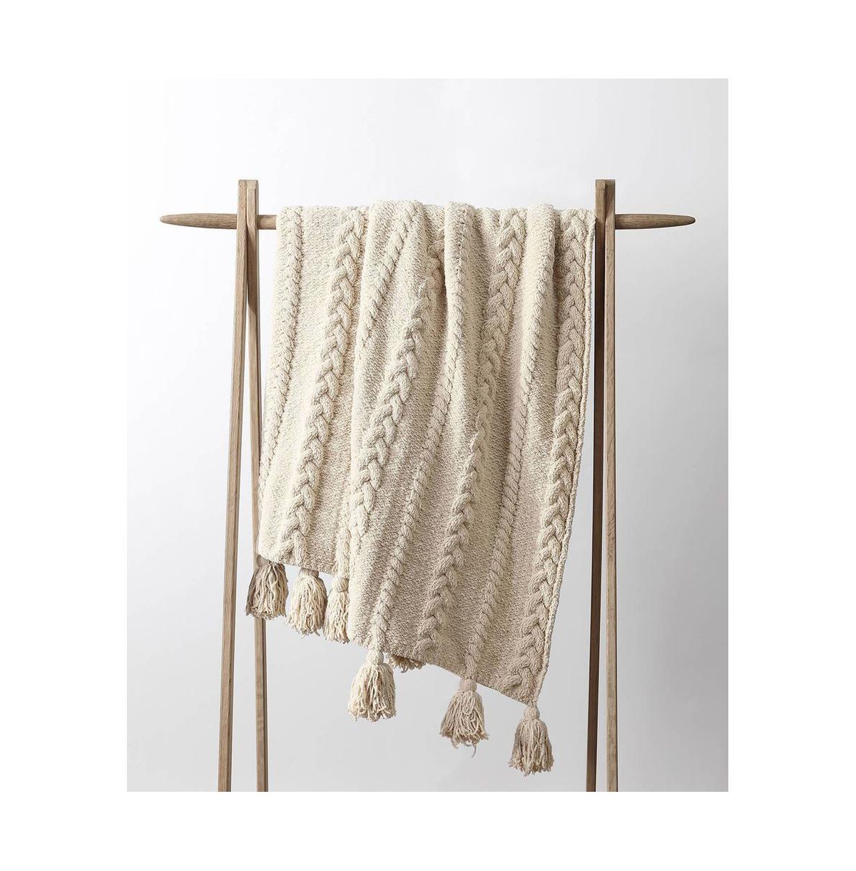 Sunday Citizen Braided Pom Pom Throw, 52" X 75" In Sahara Tan