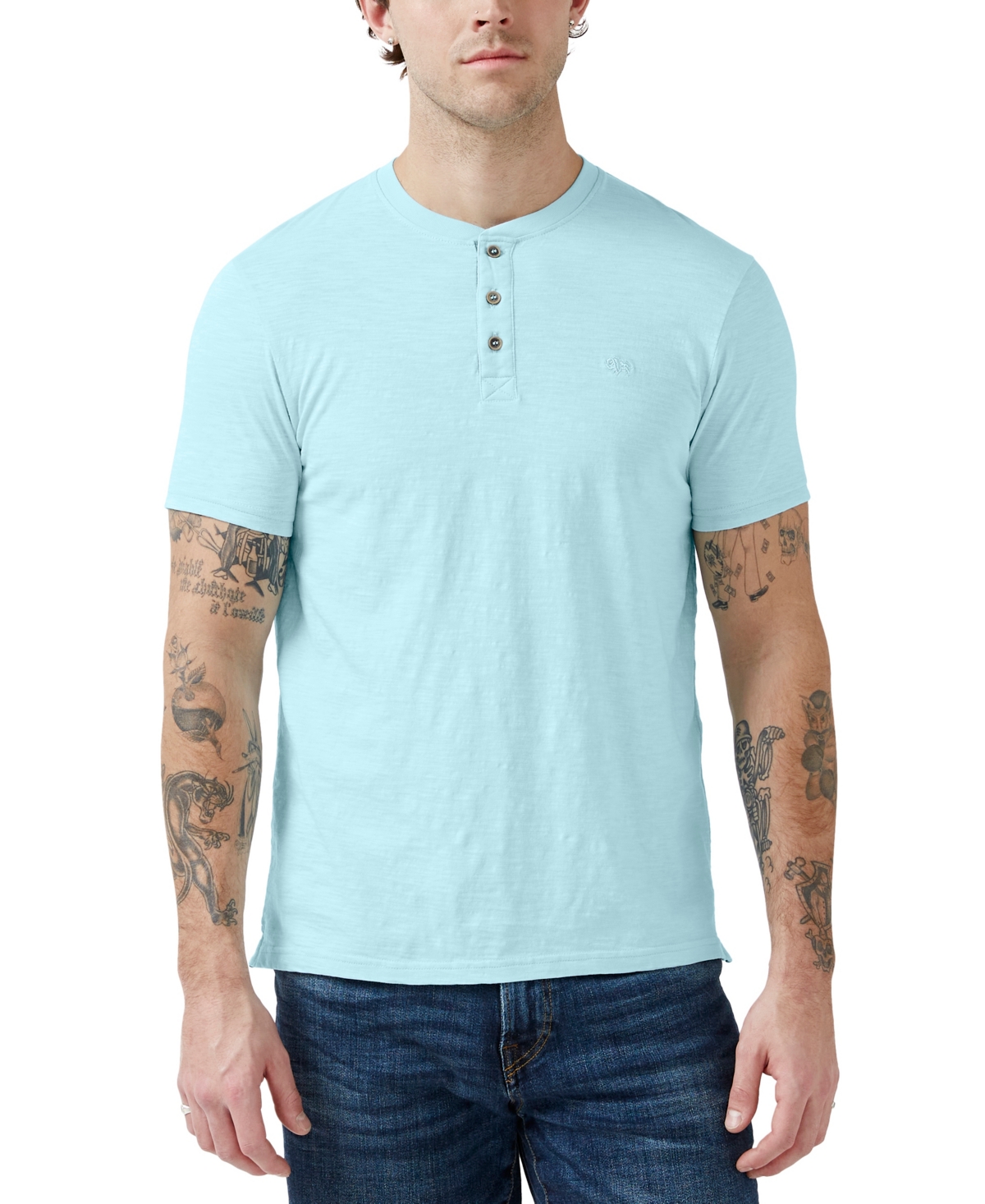 Buffalo David Bitton Men's Karimo Short-sleeve Henley T-shirt In Sky Blue