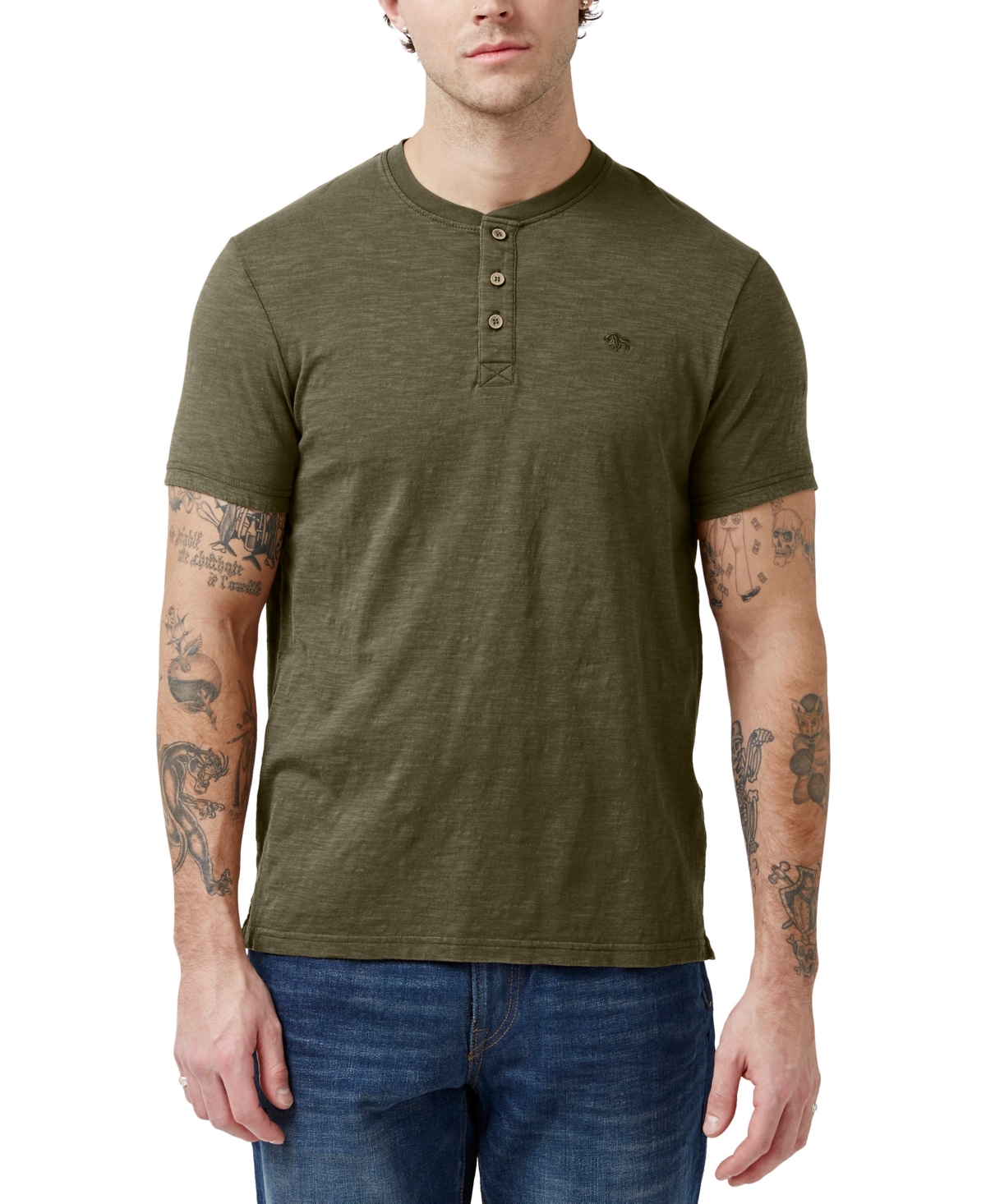 Buffalo David Bitton Men's Karimo Short-sleeve Henley T-shirt In Fern