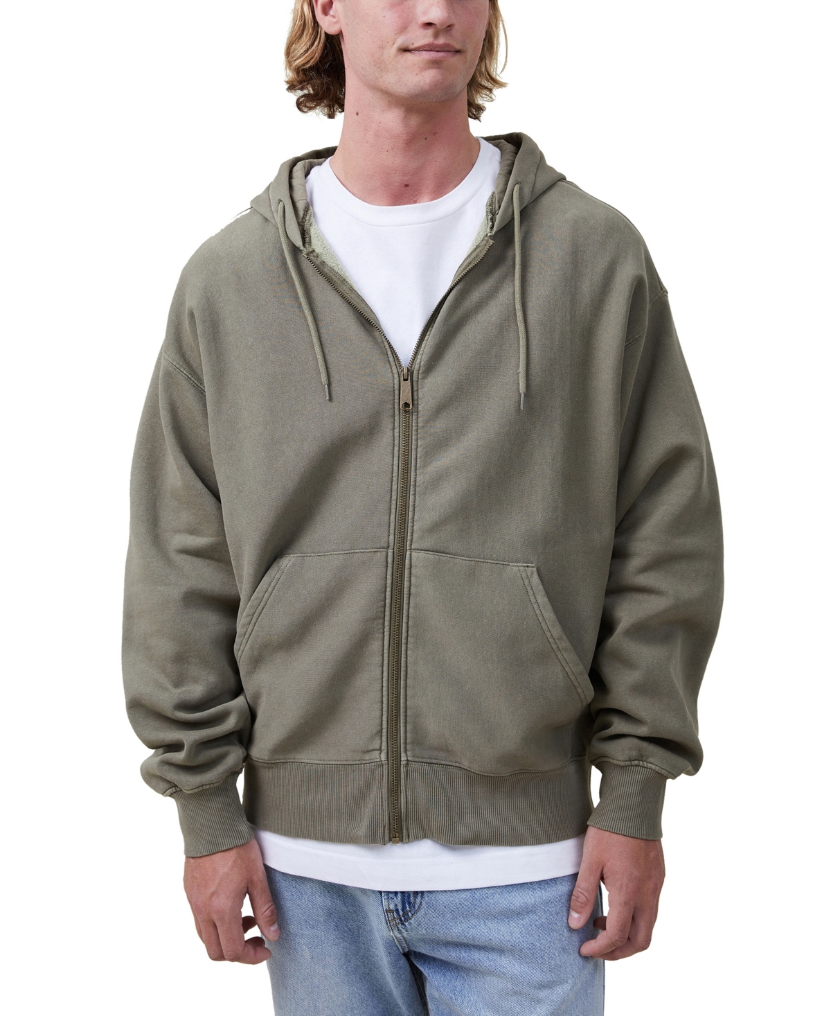 Men's Oversized Zip Up Hoodie In Jungle Khaki