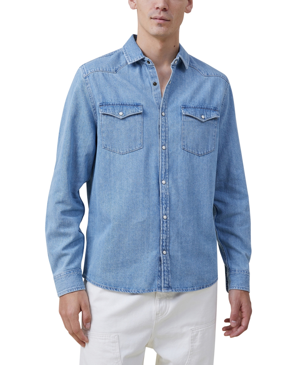 Cotton On Men's Dallas Long Sleeve Shirt In Vintage Blue Denim