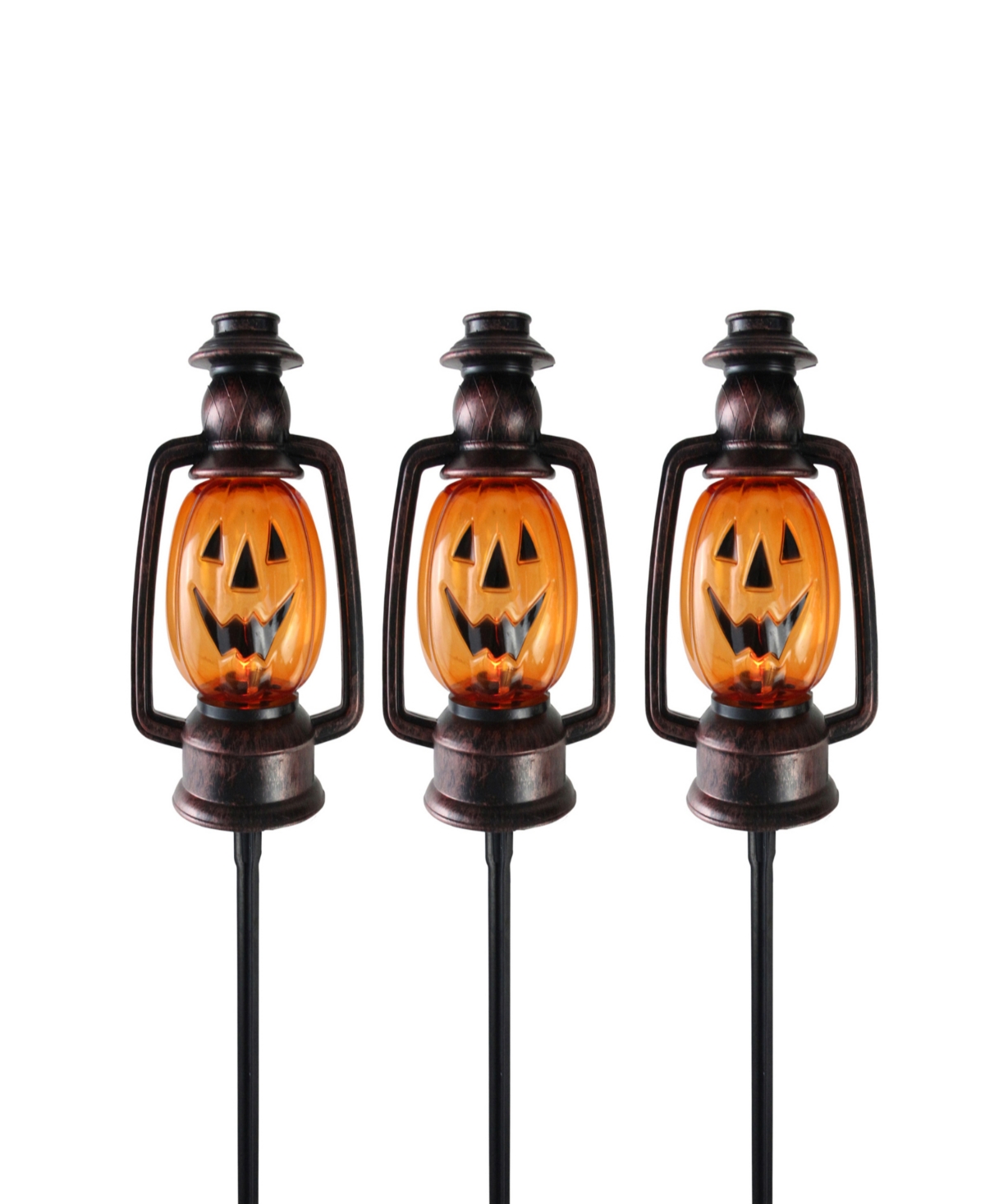 Northlight Set Of 3 Flickering Halloween Jack O' Lantern Pathway Markers, 16.75" In Orange
