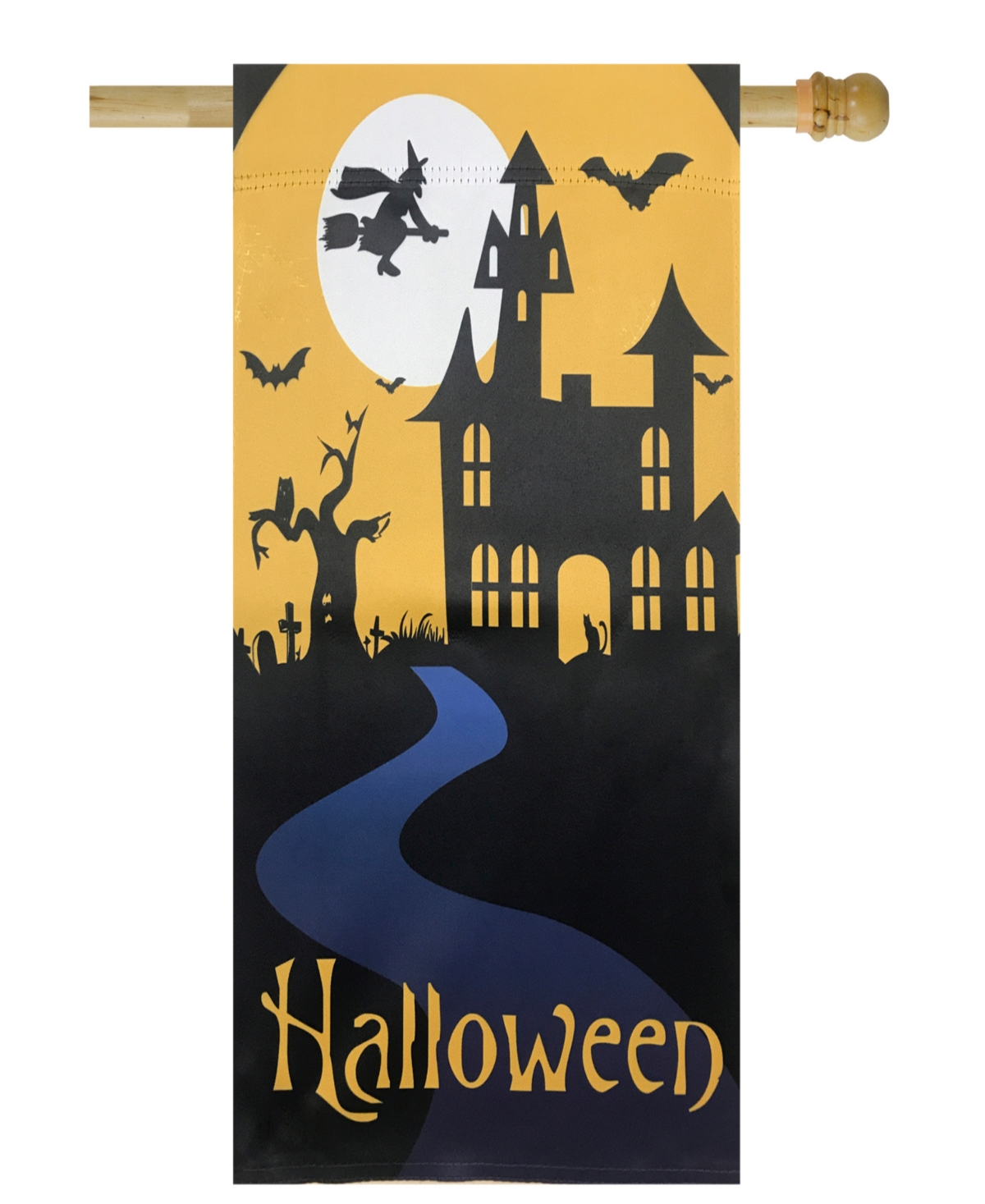 Spooky House Halloween Outdoor House Flag with Bats and Witch,