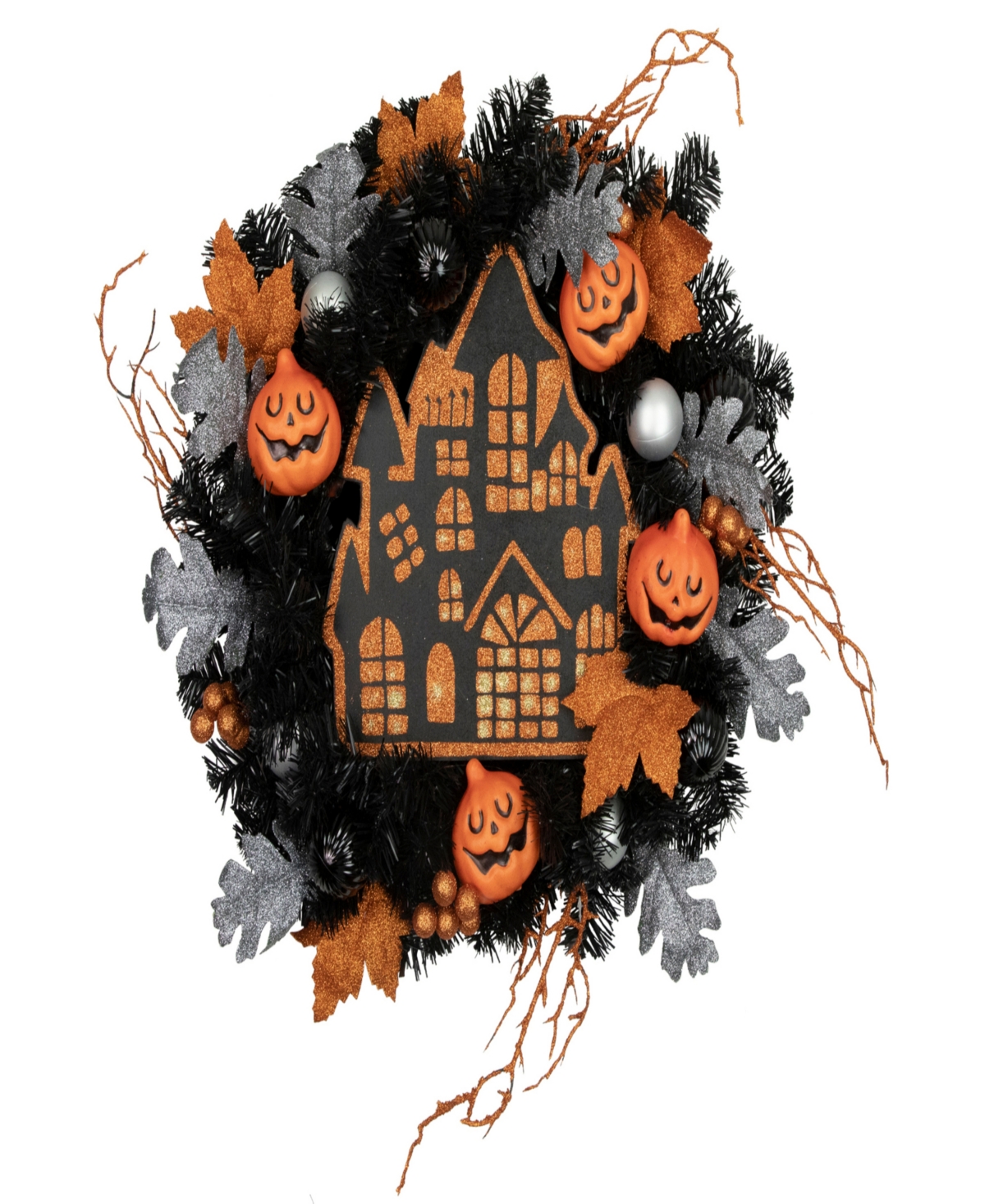 Northlight Haunted House Halloween Wreath, 24" Unlit In Orange