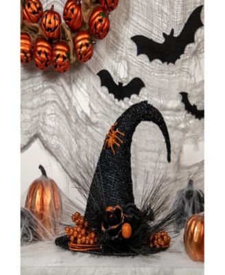 16" Tinsel Witch's Hat with Glittered Roses Halloween Decoration