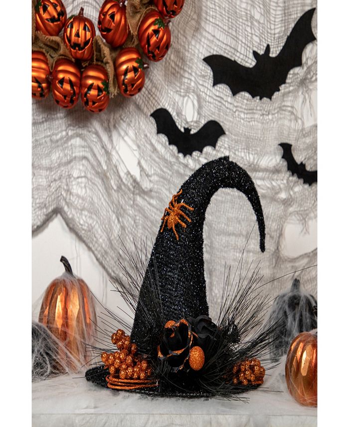 Northlight 16" Tinsel Witch's Hat with Glittered Roses Halloween Decoration Macy's