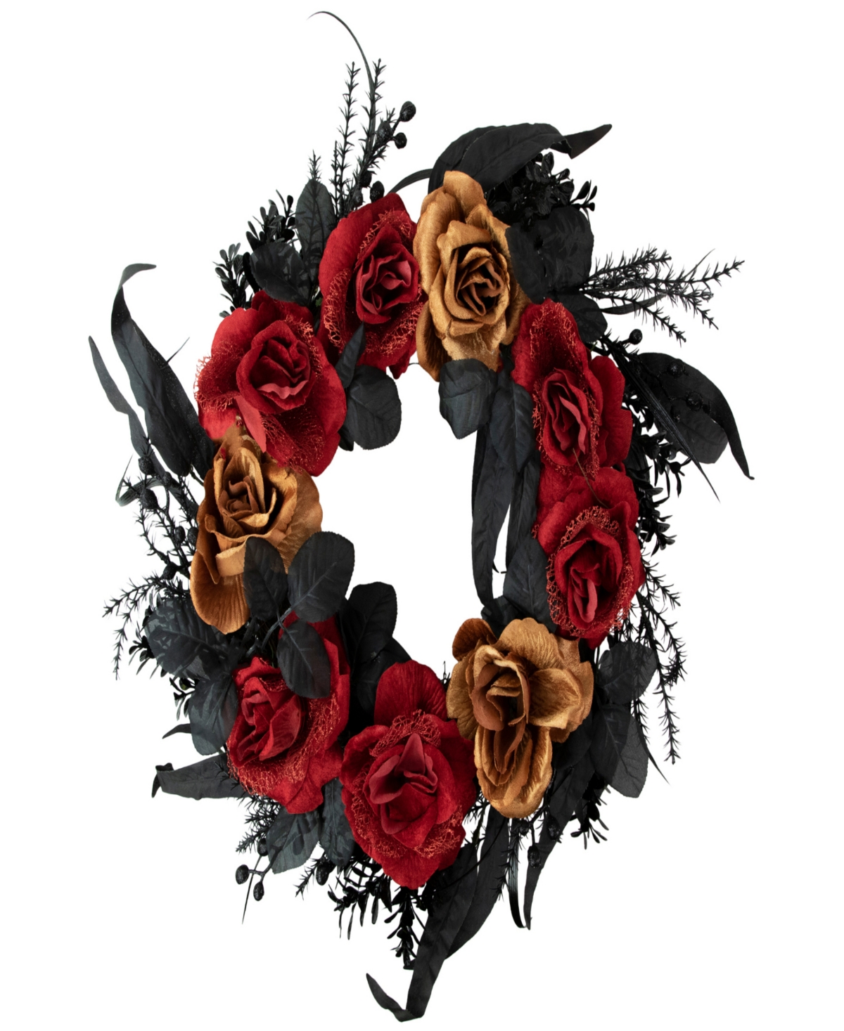 Northlight Roses With Foliage Halloween Wreath, 22" Unlit In Black