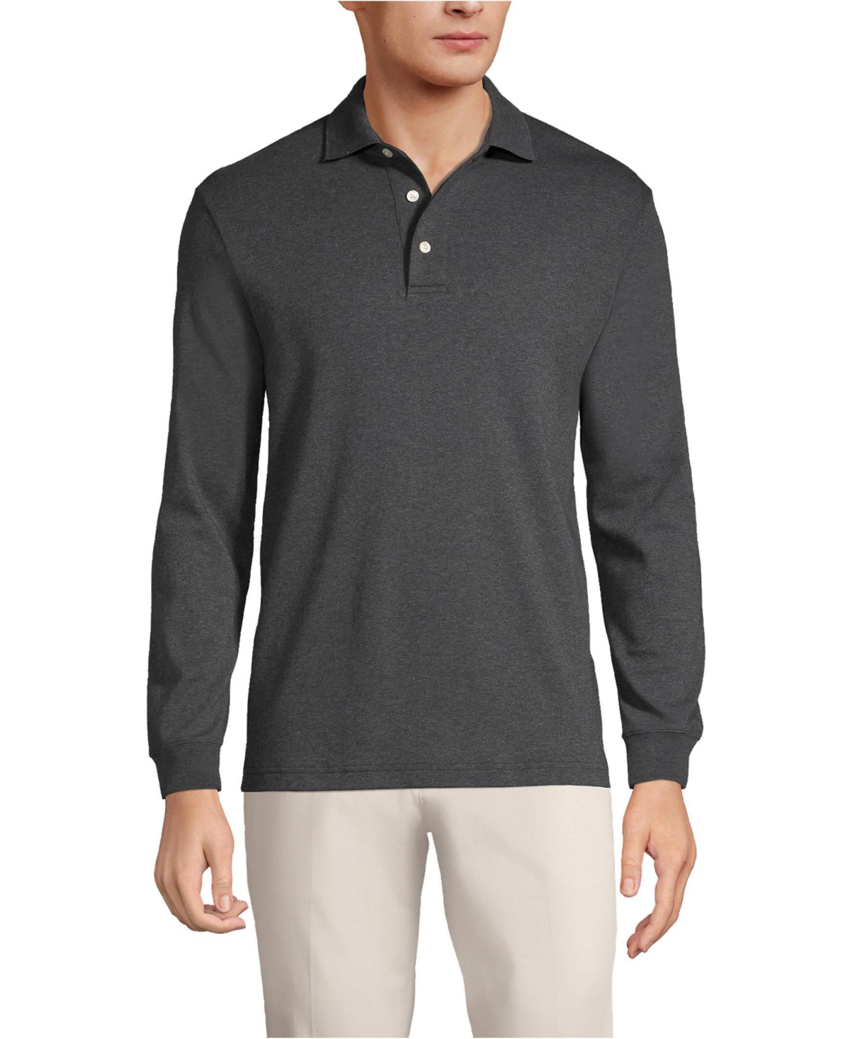 Men's Long Sleeve Cotton Supima Polo Shirt - Dark charcoal heather