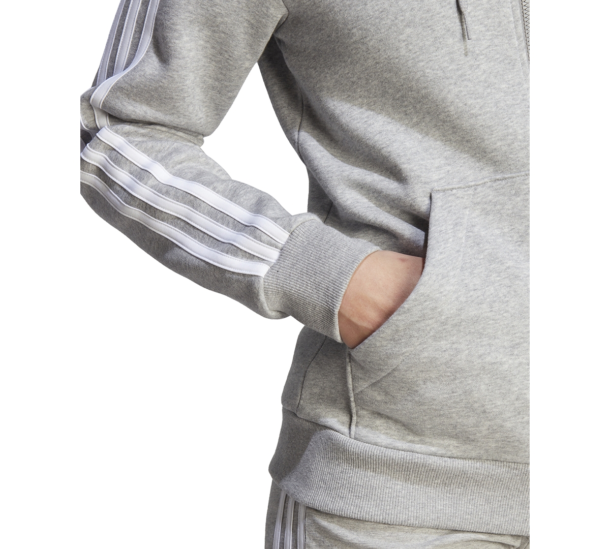 Shop Adidas Originals Women's 3-stripe Cotton Fleece Full-zip Hoodie Sweatshirt In Medium Grey Heather