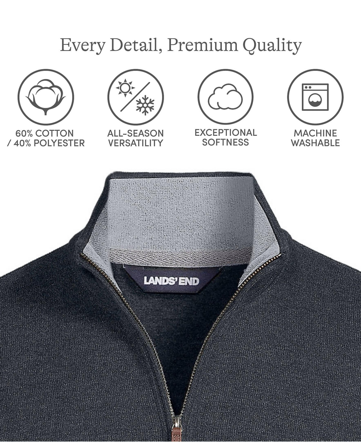 Lands' End Men's Big & Tall Bedford Rib Quarter Zip Sweater