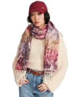 Steve Madden Women's Vibrant Rose Jacquard Blanket Scarf With Fringe - Berry Multi