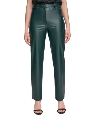 Calvin Klein - Women's Faux-Leather Straight Leg Pants