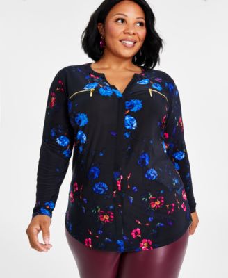 I.N.C. International Concepts Plus Size Floral Print Long Sleeve Top Created for Macy s Macy s