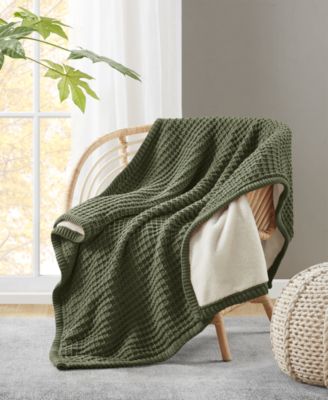 Charter Club Waffle Knit Reversible Faux Fur Throw, 50