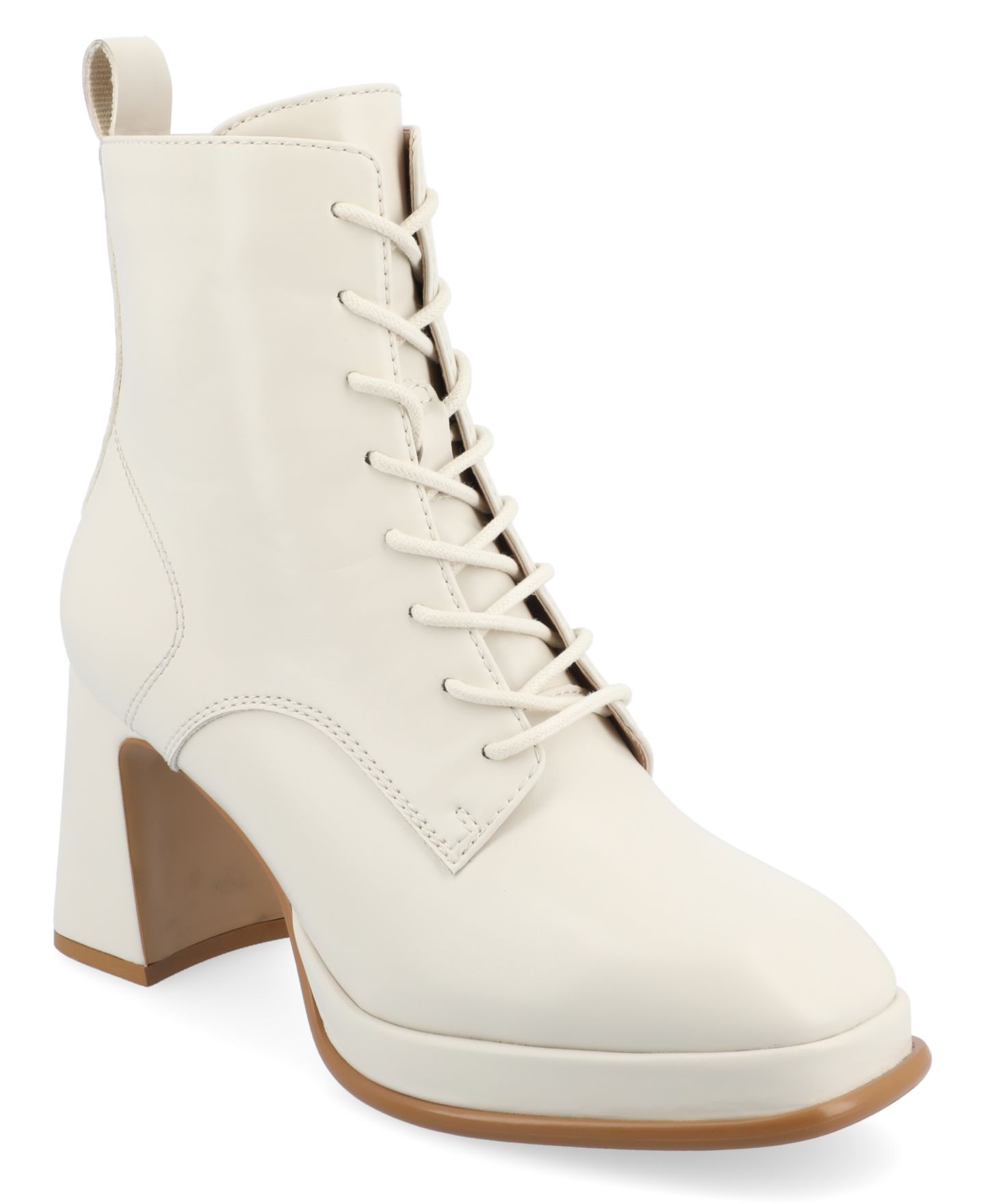 Женские ботинки Journee Collection Kalindi Lace Up Block Heel, цвет: Костяной — фото 1