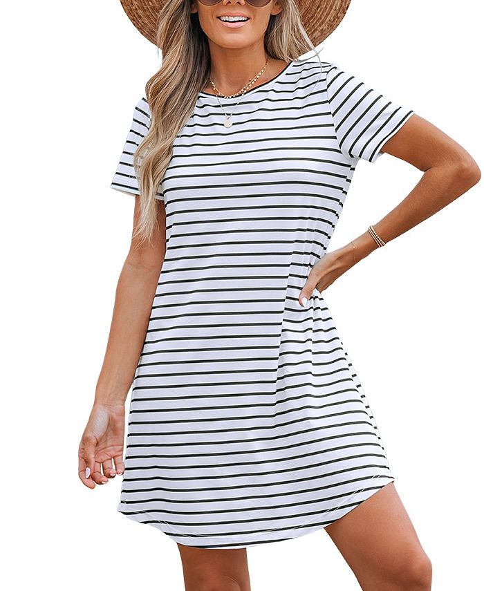 CUPSHE Women's Striped Mini T-Shirt Cover Up Dress - Macy's