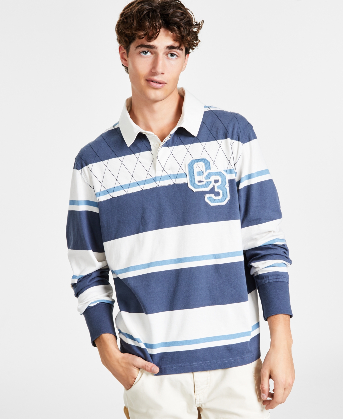 Sun + Stone Men's Taylor Stripe 03' Rugby Shirt, Created For Macy's In Fin