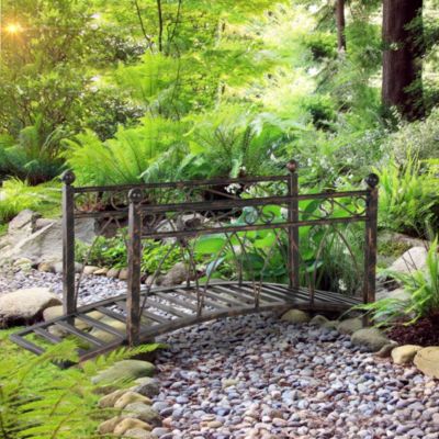 3.3' Metal Arch Zen Garden Bridg with Safety Siderails,