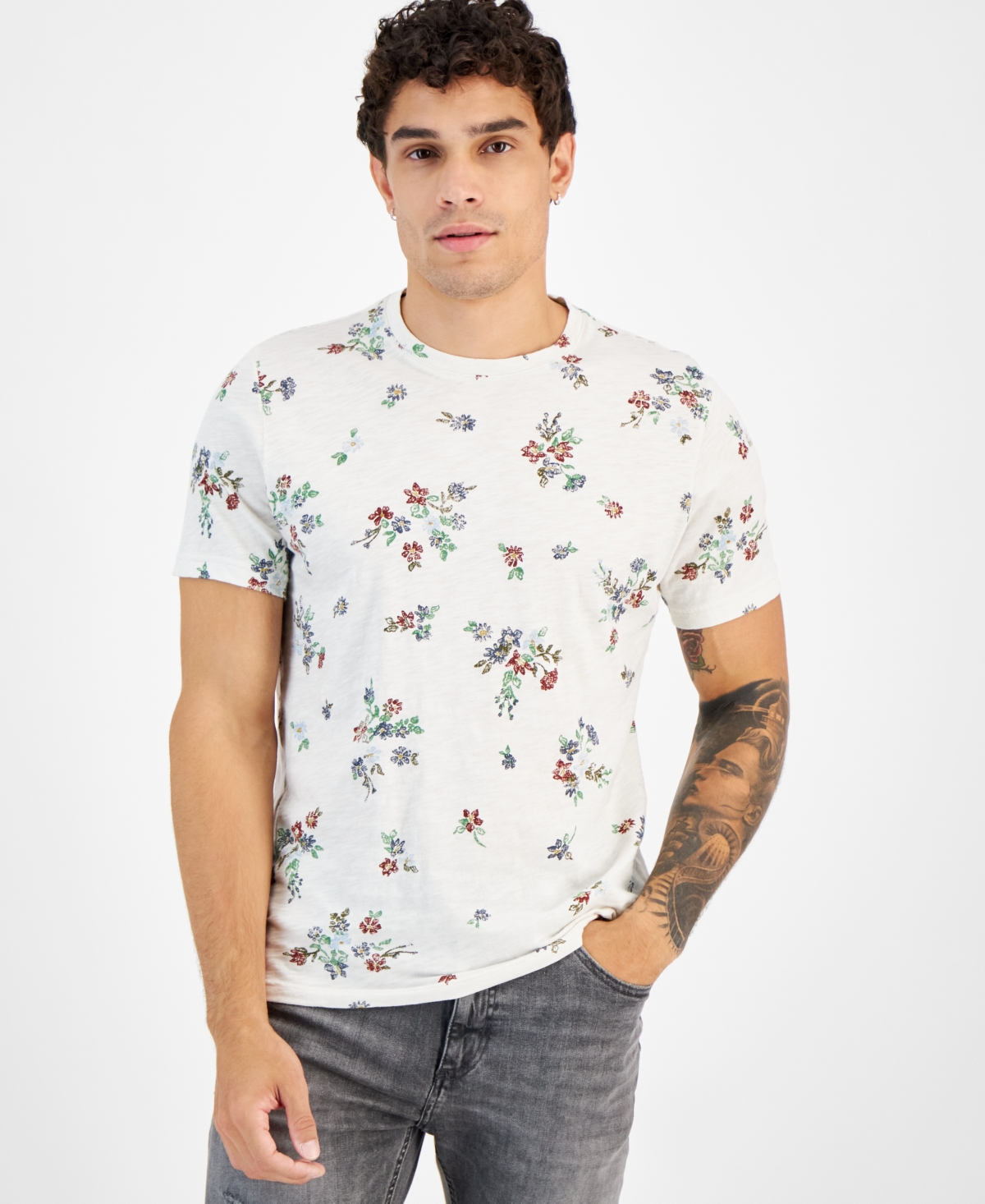 Floral print t shirt hot sale mens