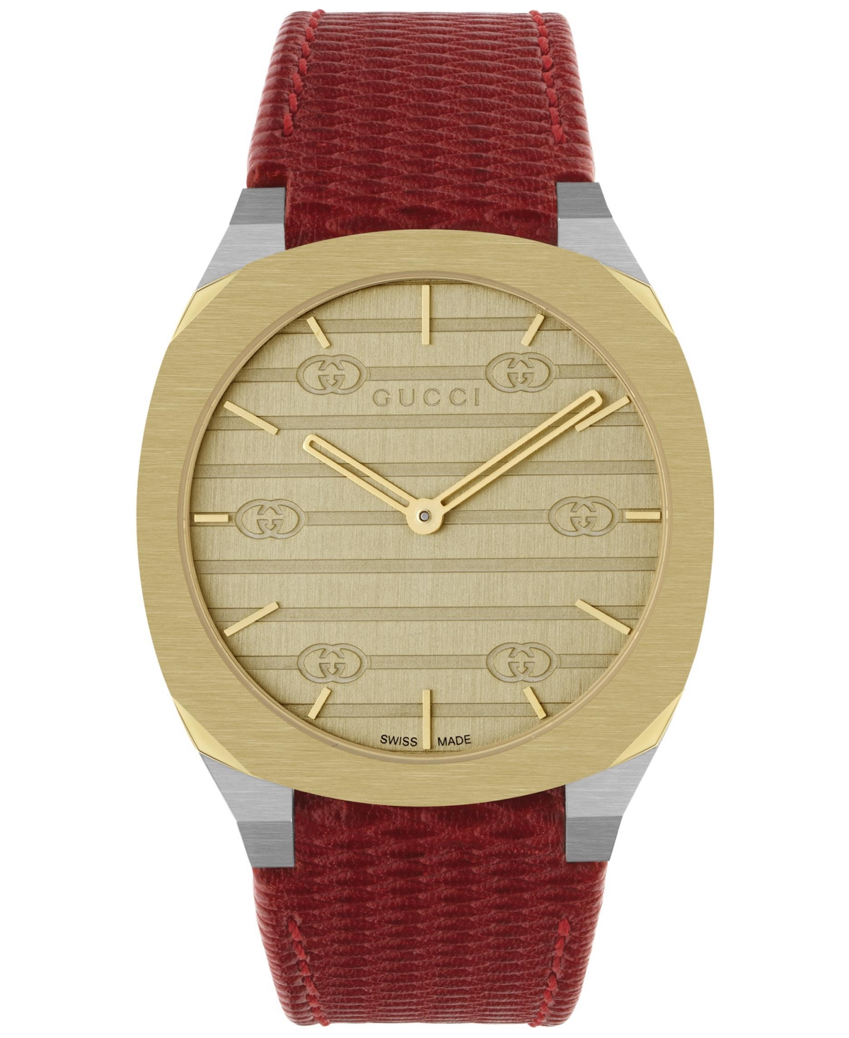 Shop Gucci Women's Swiss 25h Red Leather Strap Watch 34mm In Stainless Steel,red