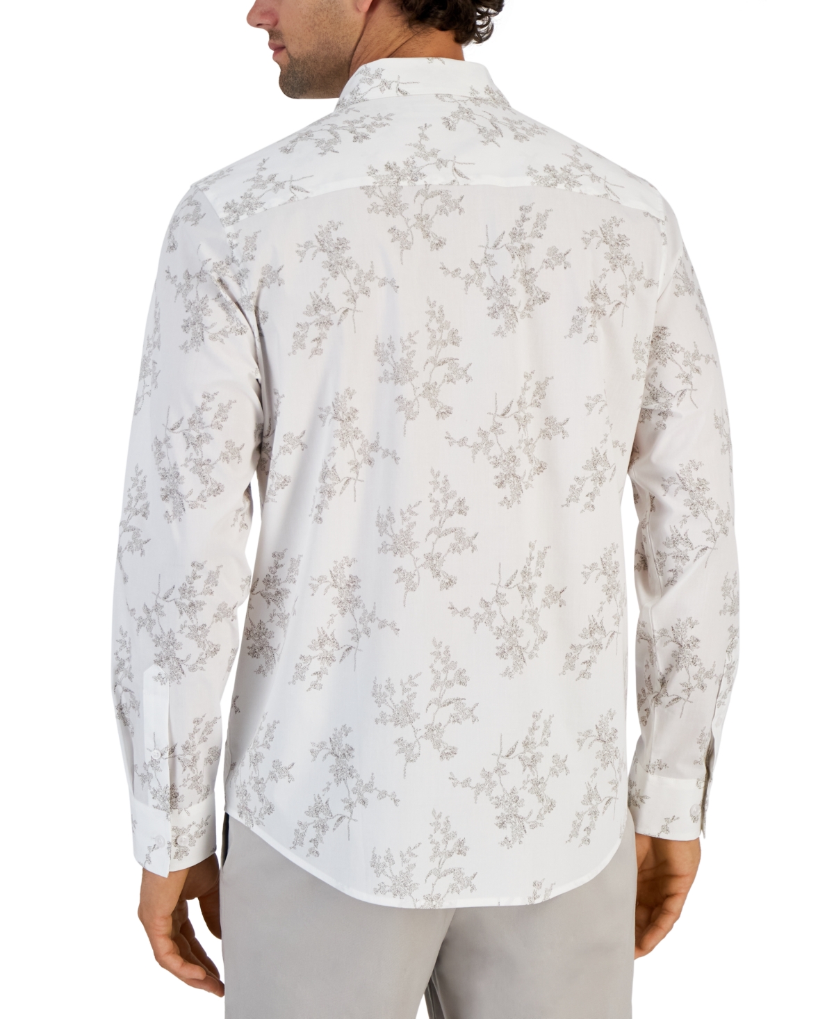 Shop Alfani Men's Dotted Floral Print Long-sleeve Button-up Shirt, Created For Macy's In Bright White