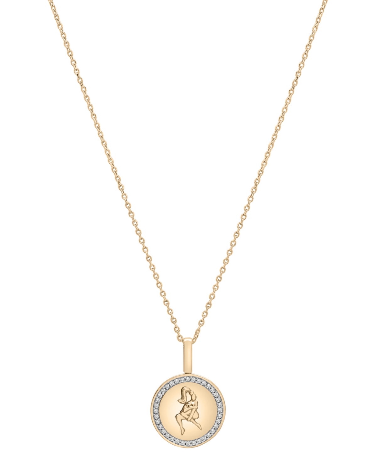 Diamond Aquarius Disc 18" Pendant Necklace (1/10 ct. t.w.) in Gold Vermeil, Created for Macy's - Gold Vermeil