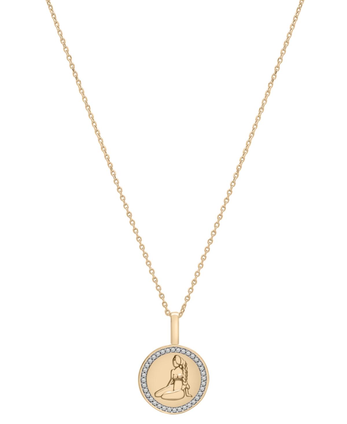 Diamond Pisces Disc 18" Pendant Necklace (1/10 ct. t.w.) in Gold Vermeil, Created for Macy's - Gold Vermeil