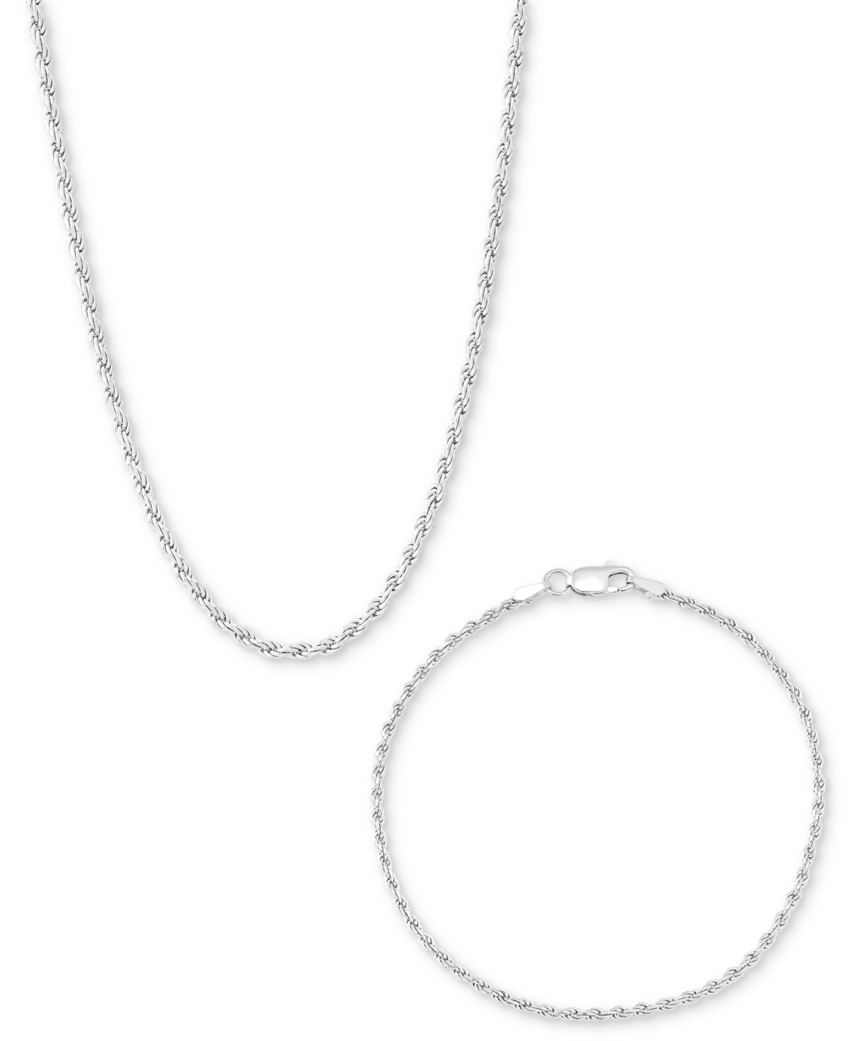 Italian Silver 2-pc. Set Polished Rope Link Collar Necklace & Matching Bracelet In Silver