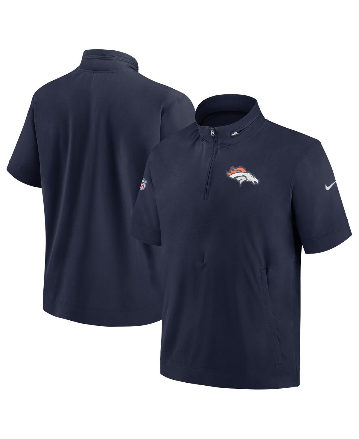 Men's NikeDenver Broncos Sideline Coach Short Sleeve Hoodie Quarter-Zip Jacket - Navy