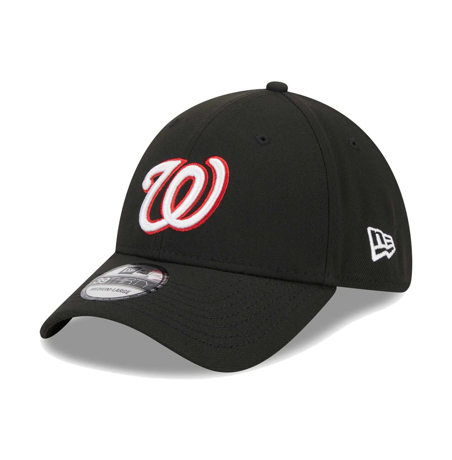 Мужская кепка New Era Black Washington Nationals Logo 39THIRTY Flex Hat — фото 1