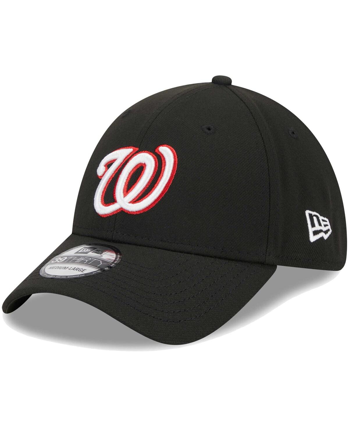 New Era Men's  Black Washington Nationals Logo 39thirty Flex Hat