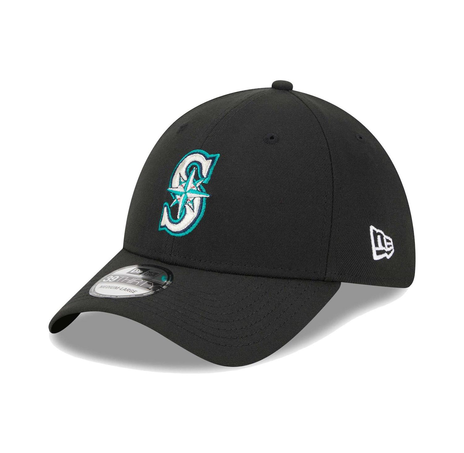 Men's Black Seattle Mariners Logo 39THIRTY Flex Hat