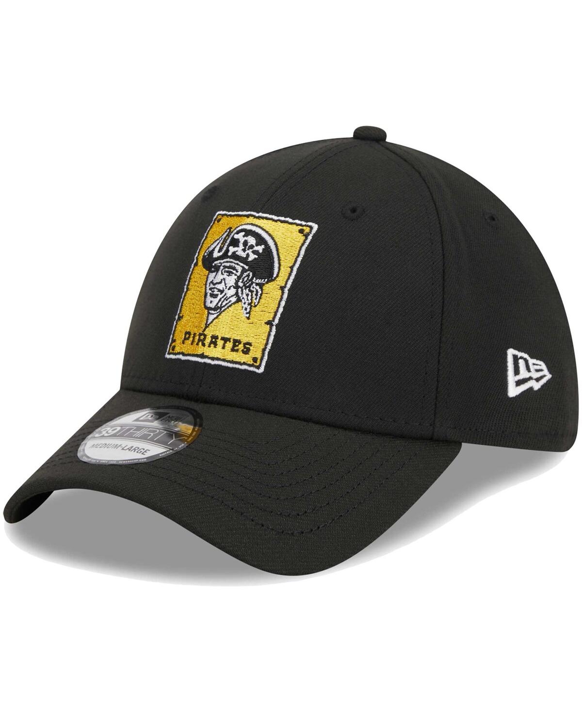 New Era Men's  Black Pittsburgh Pirates Logo 39thirty Flex Hat