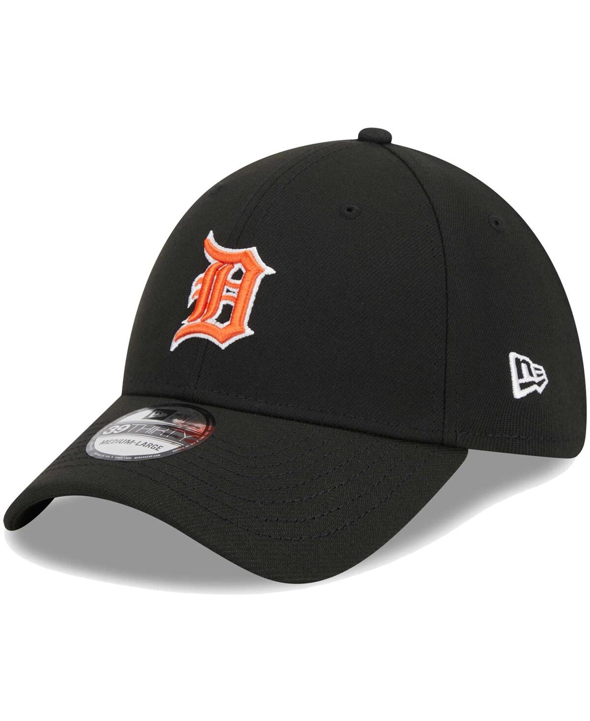 New Era Men's  Black Detroit Tigers Logo 39thirty Flex Hat