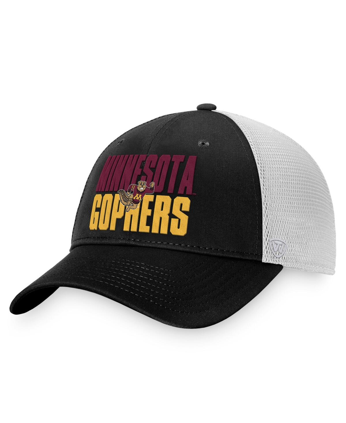 Shop Top Of The World Men's  Black, White Minnesota Golden Gophers Stockpile Trucker Snapback Hat In Black,white