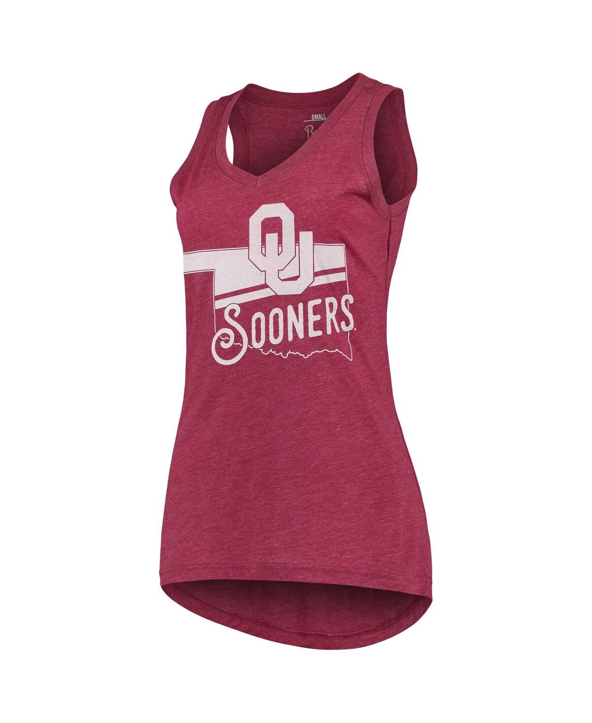 PRESSBOX WOMEN'S PRESSBOX CRIMSON OKLAHOMA SOONERS FERRIS MELANGE V-NECK TANK TOP 