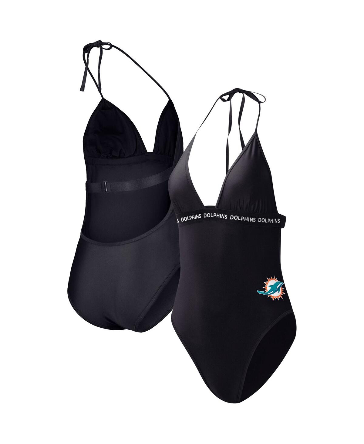 G-iii 4her By Carl Banks Black Miami Dolphins Full Count One-piece Swimsuit In Black