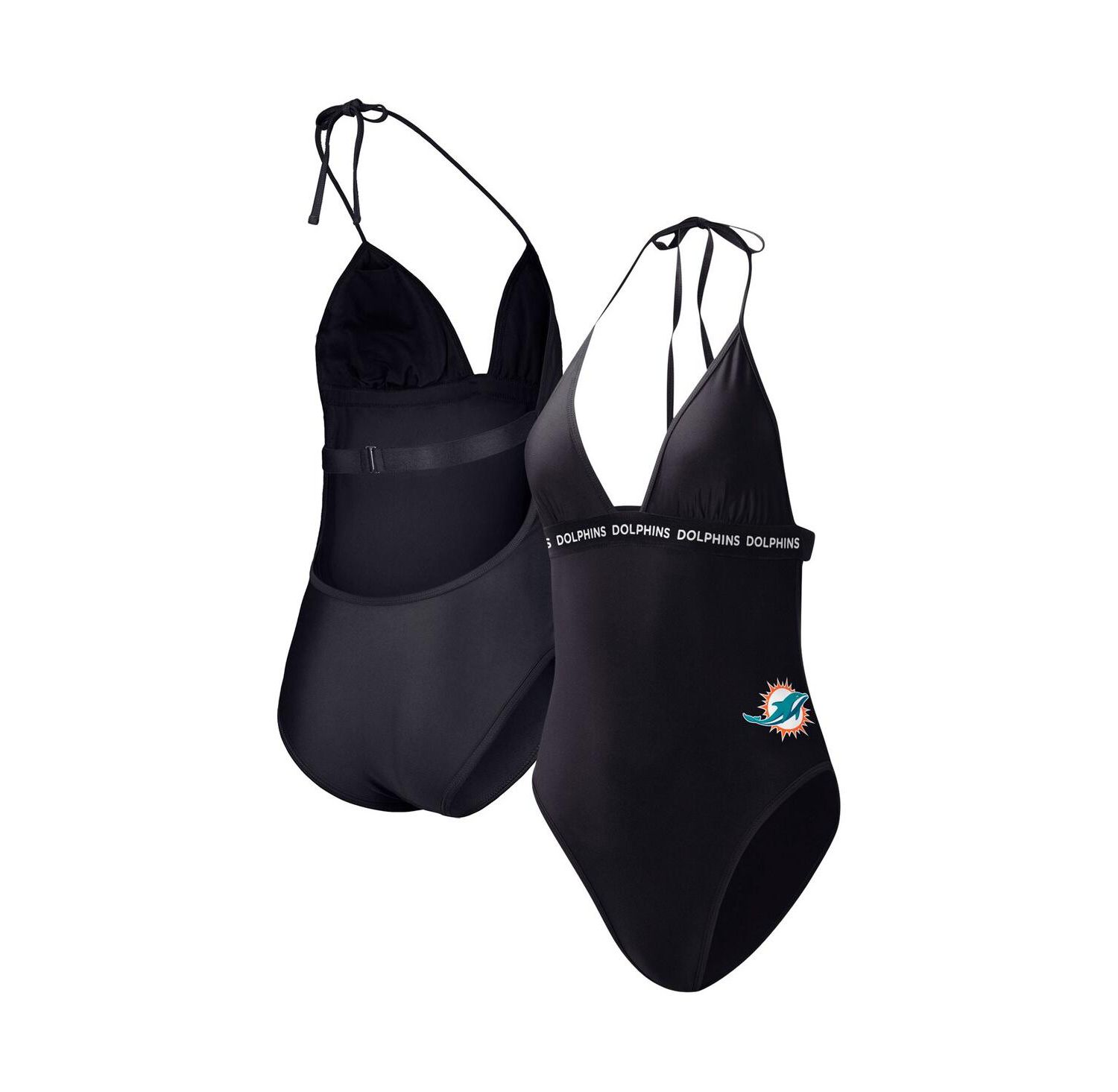 Women's Black Miami Dolphins Full Count One-Piece Swimsuit