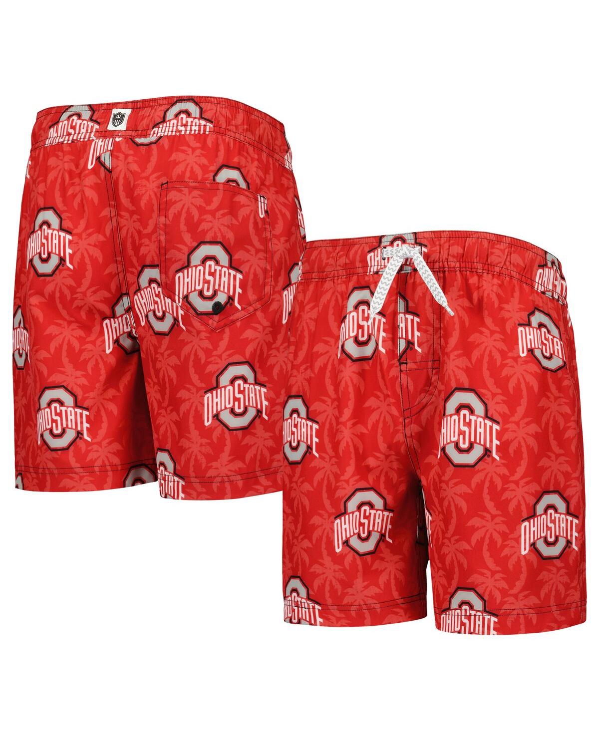 Wes & Willy Big Boys  Scarlet Ohio State Buckeyes Palm Tree Swim Shorts In Scarlet