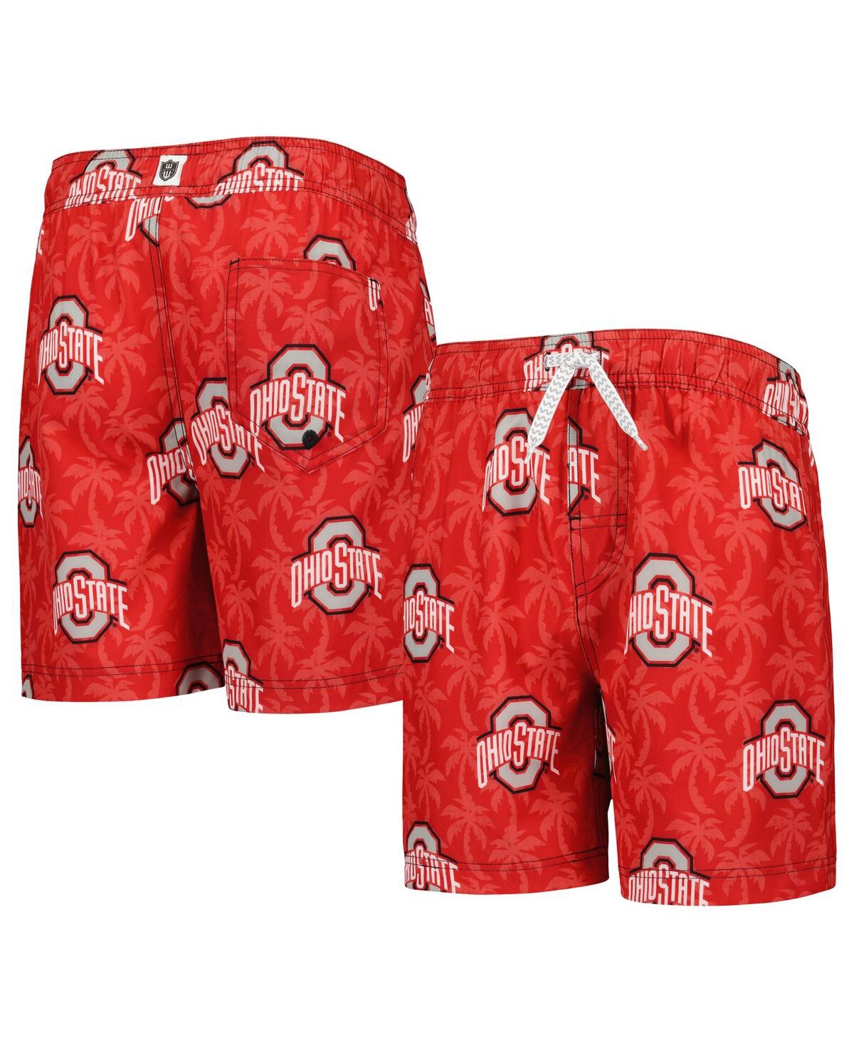 Shop Wes & Willy Big Boys  Scarlet Ohio State Buckeyes Palm Tree Swim Shorts