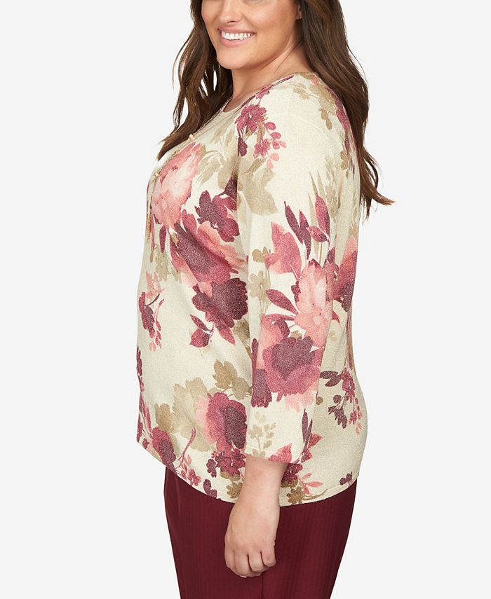 Alfred Dunner Plus Size Mulberry Street Floral Shimmer Printed Sweater ...