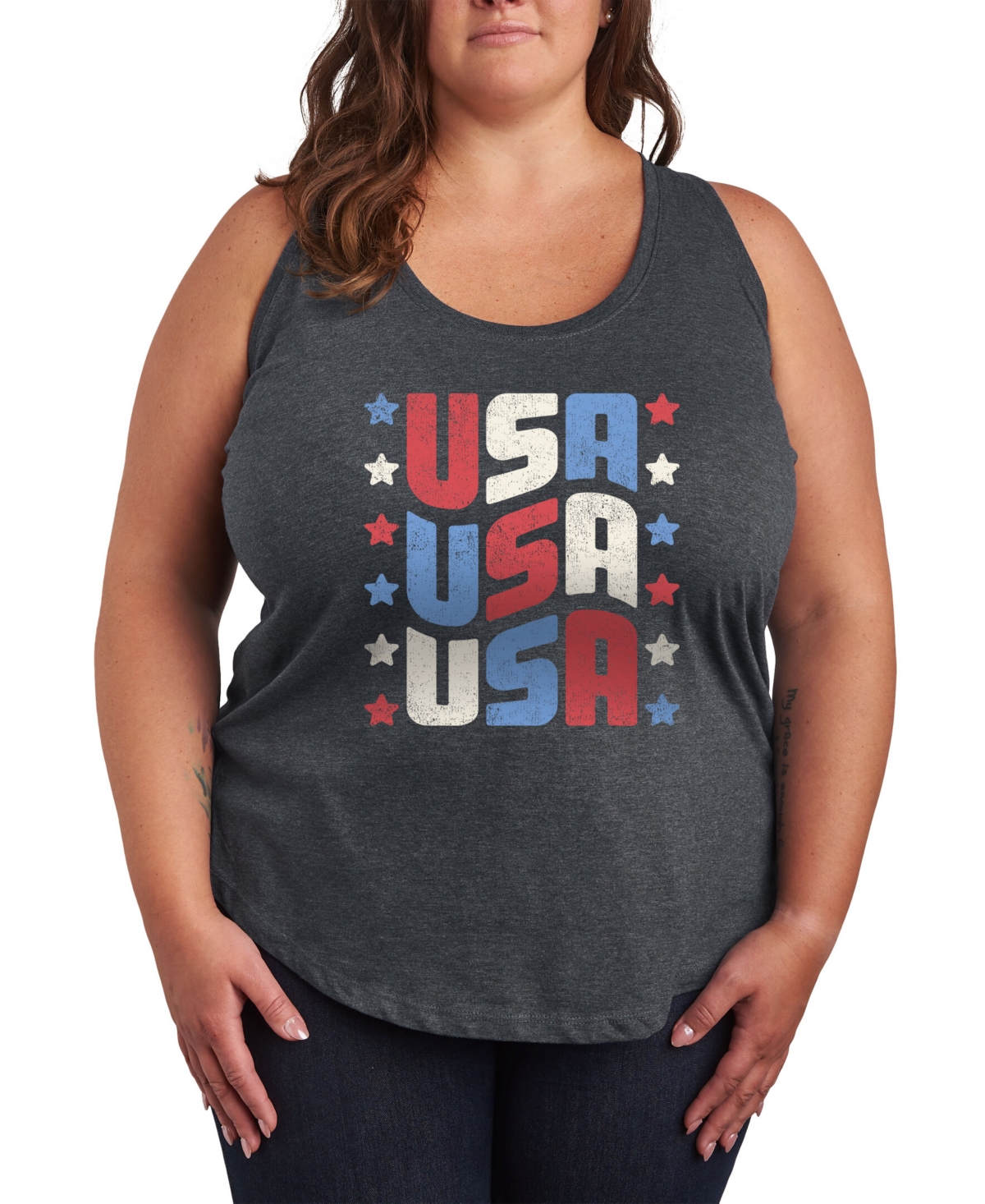 Air Waves Trendy Plus Size Graphic Tank In Gray
