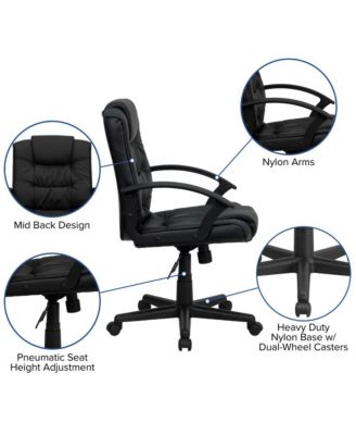 Mid-Back Leather Ripple And Accent Stitch Upholstered Swivel Task Office Chair With Arms