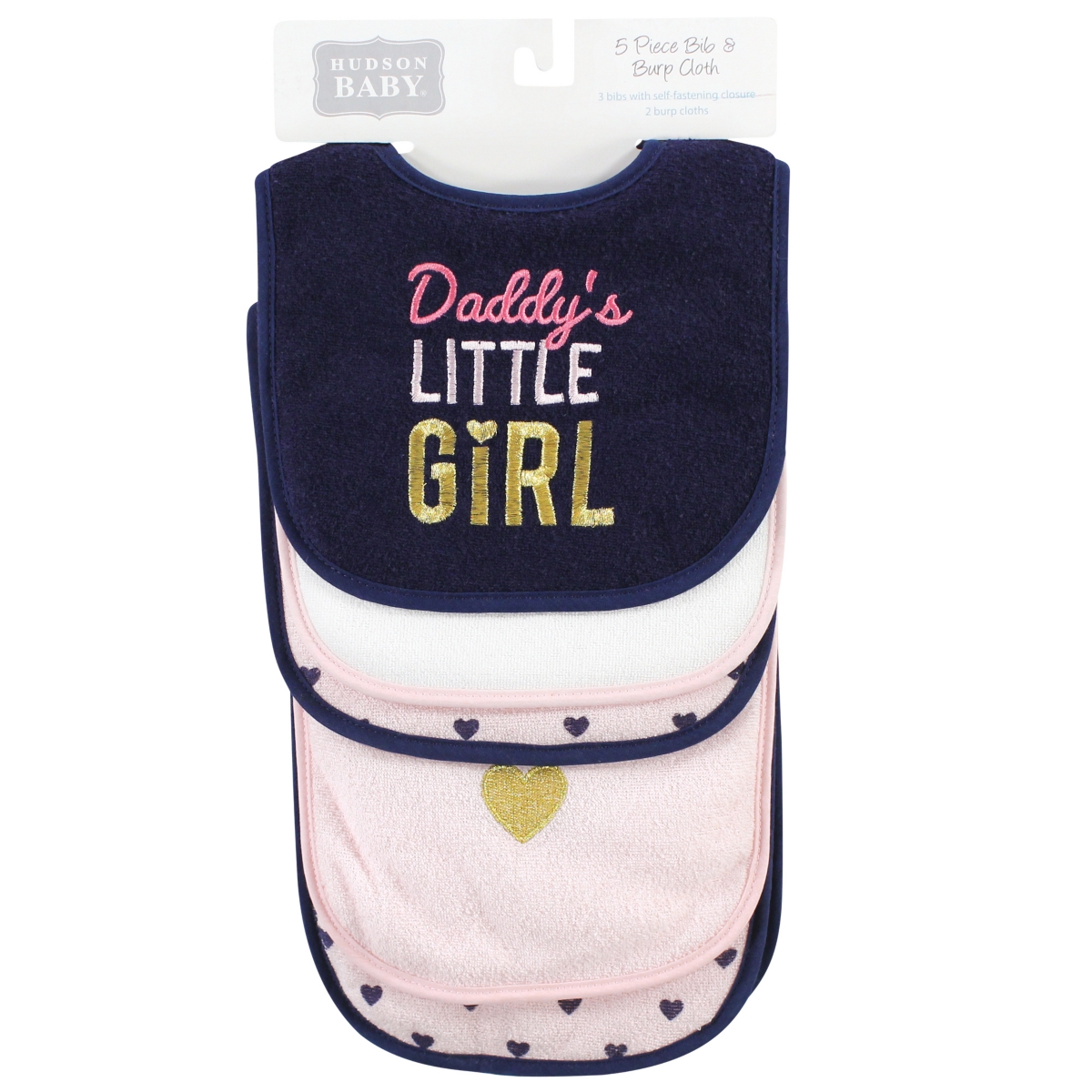 Hudson Baby Baby Girls Cotton Terry Bib and Burp Cloth Set, Daddys Girl, One