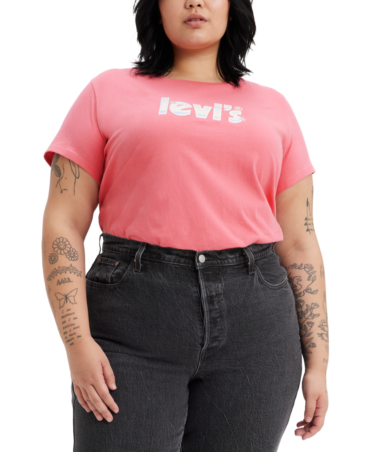 Levi's Trendy Plus Size Perfect Logo Cotton T-shirt In Soft Chrome Italian Rose