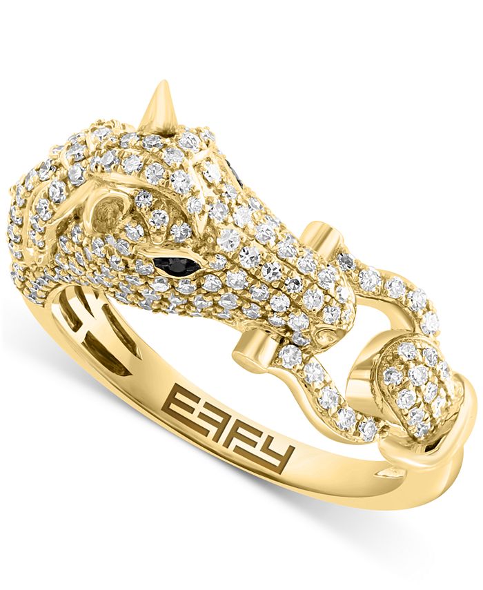 EFFY® White Diamond (3/4 ct. t.w.) & Black Diamond Accent Horse Head Ring  in 14k Gold