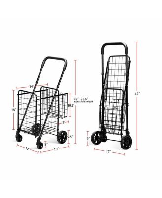 Folding Shopping Cart Jumbo Basket Rolling Utility Trolley Adjustable Handle