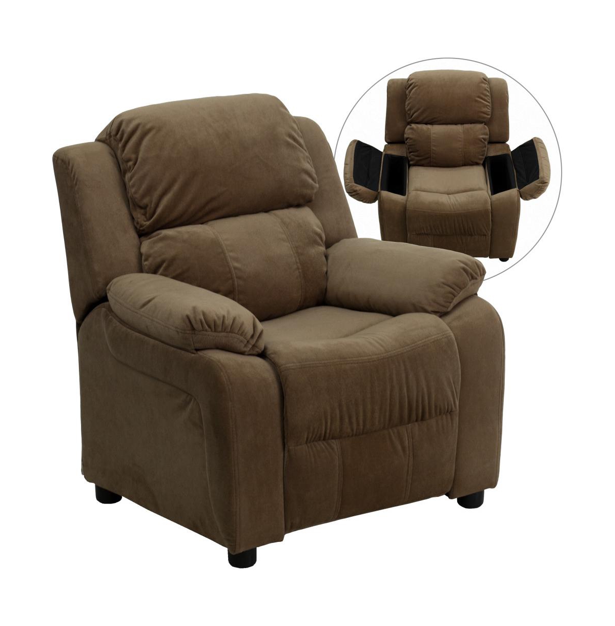 Emma+Oliver Deluxe Padded Contemporary Kids Recliner With Storage Arms