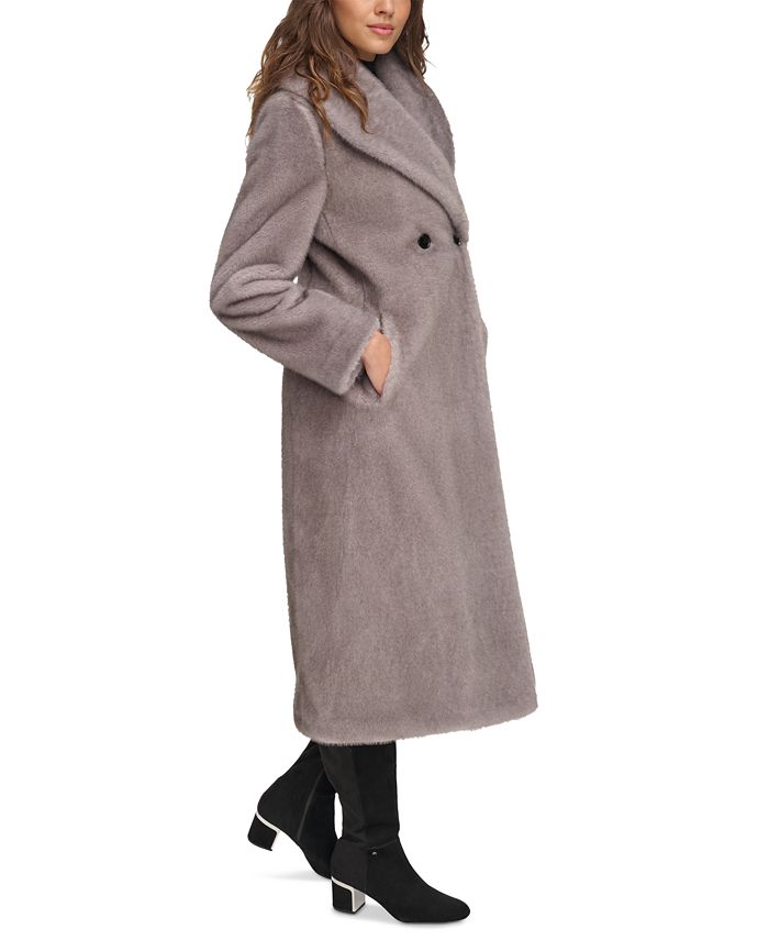 Mens Red and Black Plaid Wool Overcoat with Black Faux Fur Shawl Collar – Double-Breasted Winter Coat - Tartan Designs